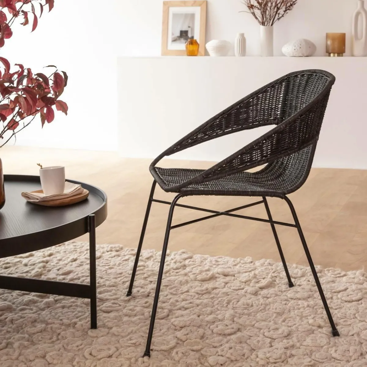 Made in Meubles Chaise en rotin et en métal Aurélien