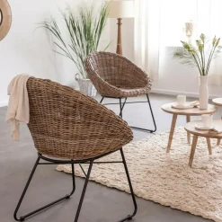 Made in Meubles Chaise en rotin et métal Amael (lot de 2)