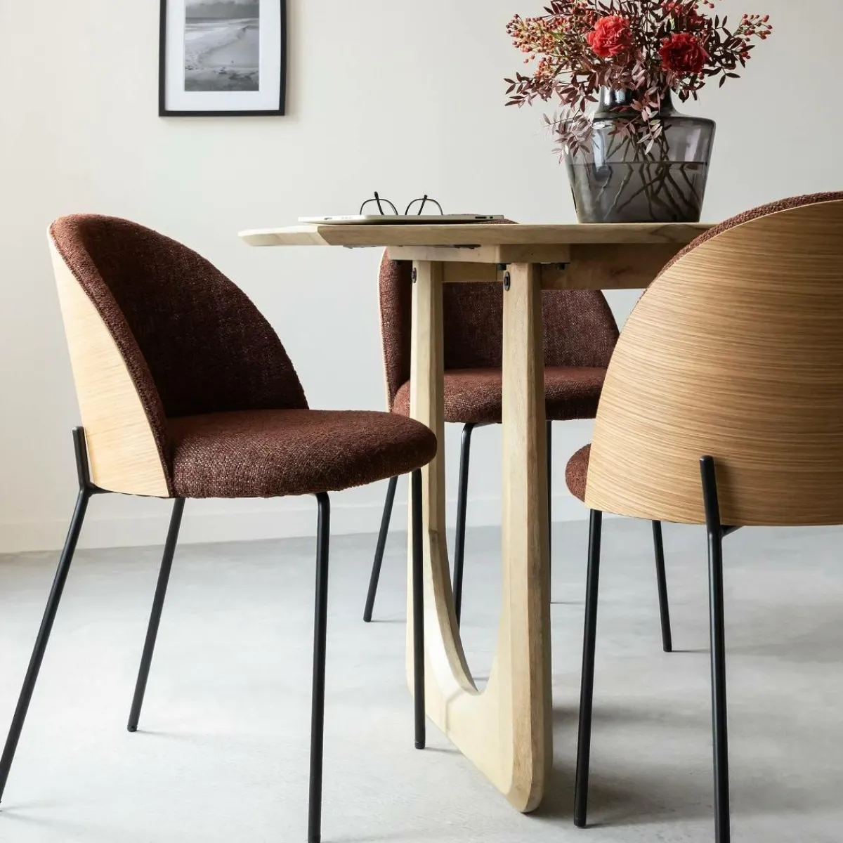 Made in Meubles Chaise en tissu acajou et bois clair Nyssa (lot de 2)