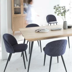Made in Meubles Chaise en tissu bleu marine et métal Jasmine (lot de 2)