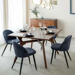 Made in Meubles Chaise en tissu bleu marine et métal Jasmine (lot de 2)