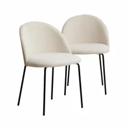 Made in Meubles Chaise en tissu bouclette écru clair et métal Nyssa (lot de 2)