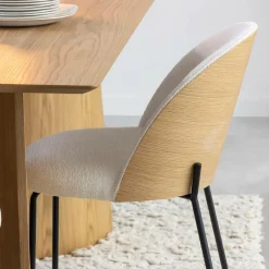 Made in Meubles Chaise en tissu bouclette écru clair et métal Nyssa (lot de 2)