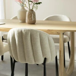 Made in Meubles Chaise en tissu écru et pieds en métal Ondine (lot de 2)