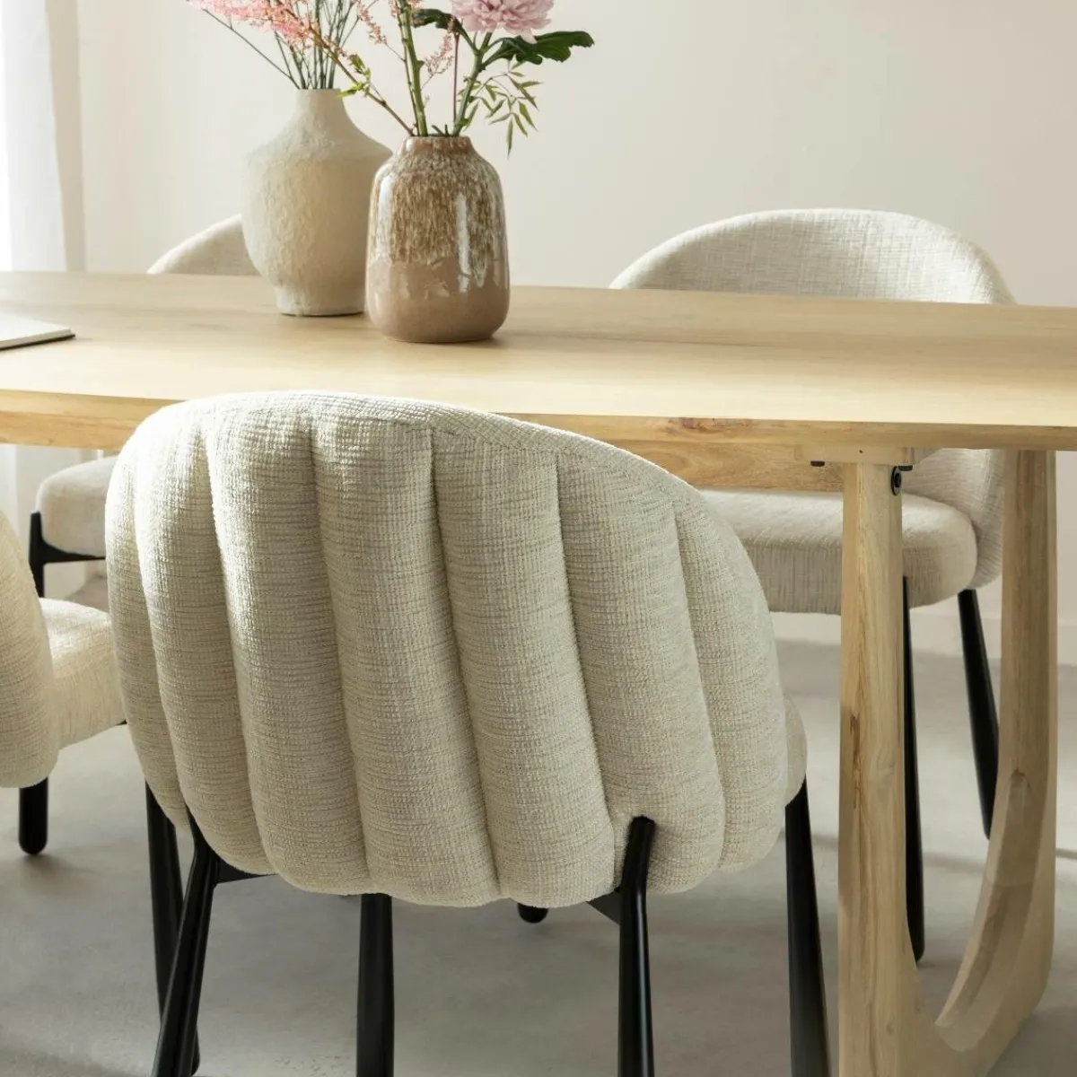 Made in Meubles Chaise en tissu écru et pieds en métal Ondine (lot de 2)