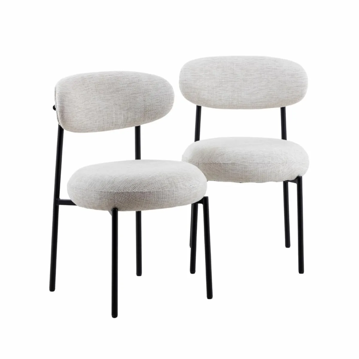 Made in Meubles Chaise en tissu écru et pieds en métal noir Janis (lot de 2)