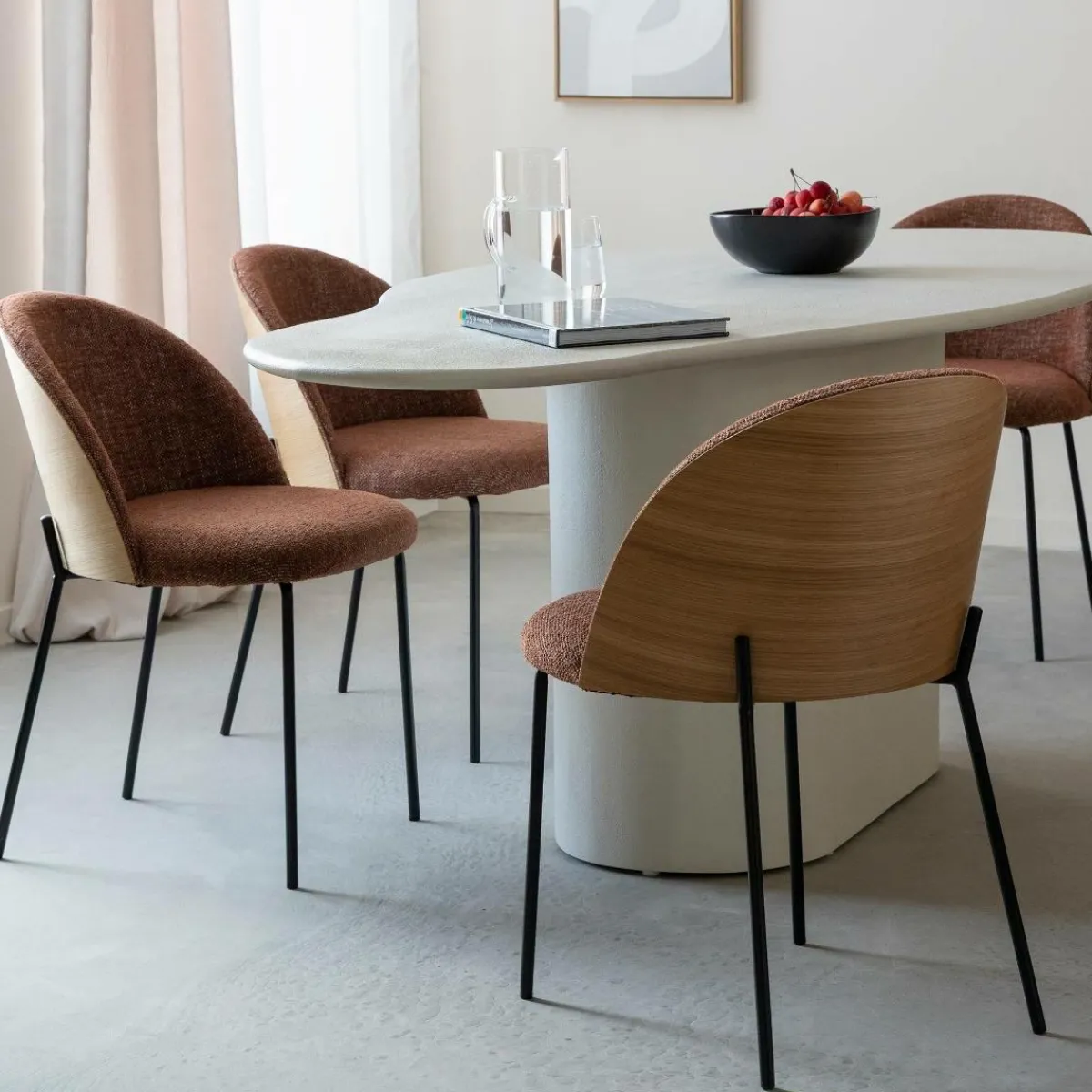 Made in Meubles Chaise en tissu terracotta et bois clair Nyssa (lot de 2)