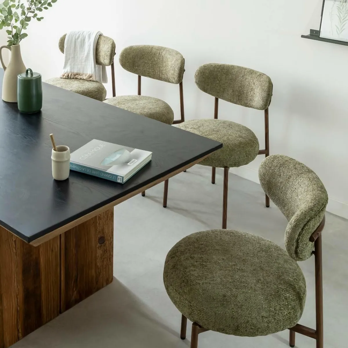 Made in Meubles Chaise en tissu vert et métal effet bois Janis (lot de 2)