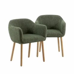 Made in Meubles Chaise en tissu vert et pieds en bois Solène (lot de 2)