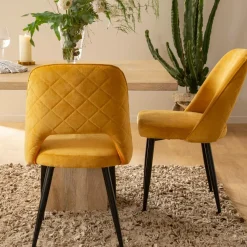 Made in Meubles Chaise en velours moutarde Rumba (lot de 2)