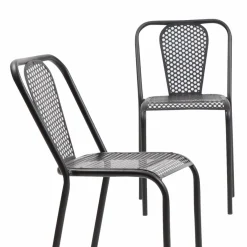 Made in Meubles Chaise perforée en métal noir Julien (lot de 2)