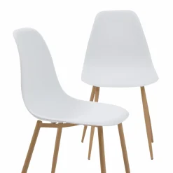 Made in Meubles Chaise scandinave blanc pieds compas Marius (lot de 2)