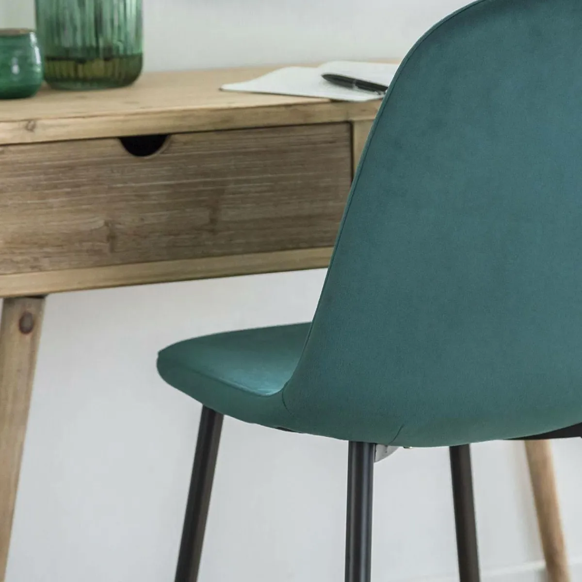 Made in Meubles Chaise scandinave en velours vert Copenhague (lot de 2)