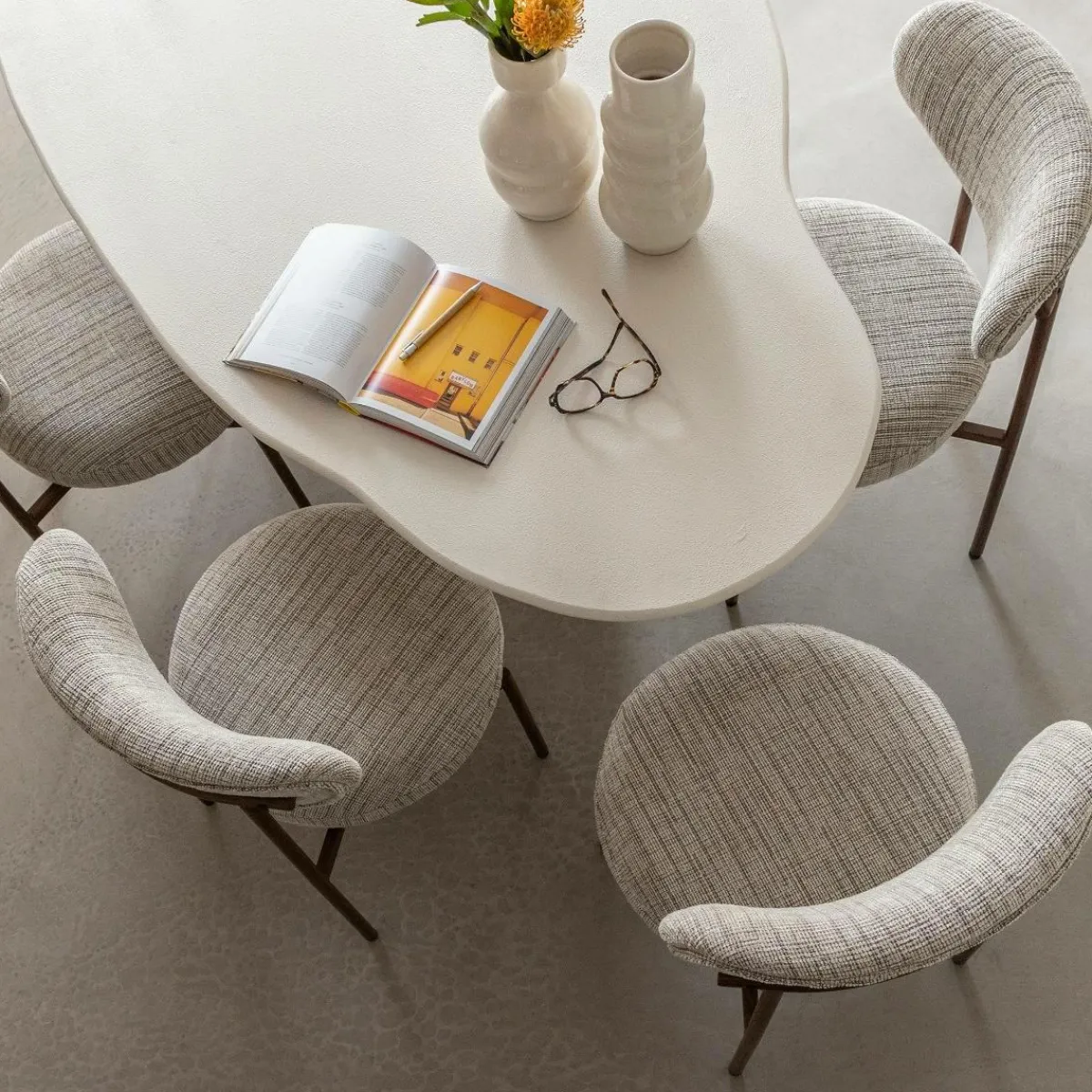 Made in Meubles Chaise tissu écru chiné taupe pieds métal effet bois Janis (lot de 2)
