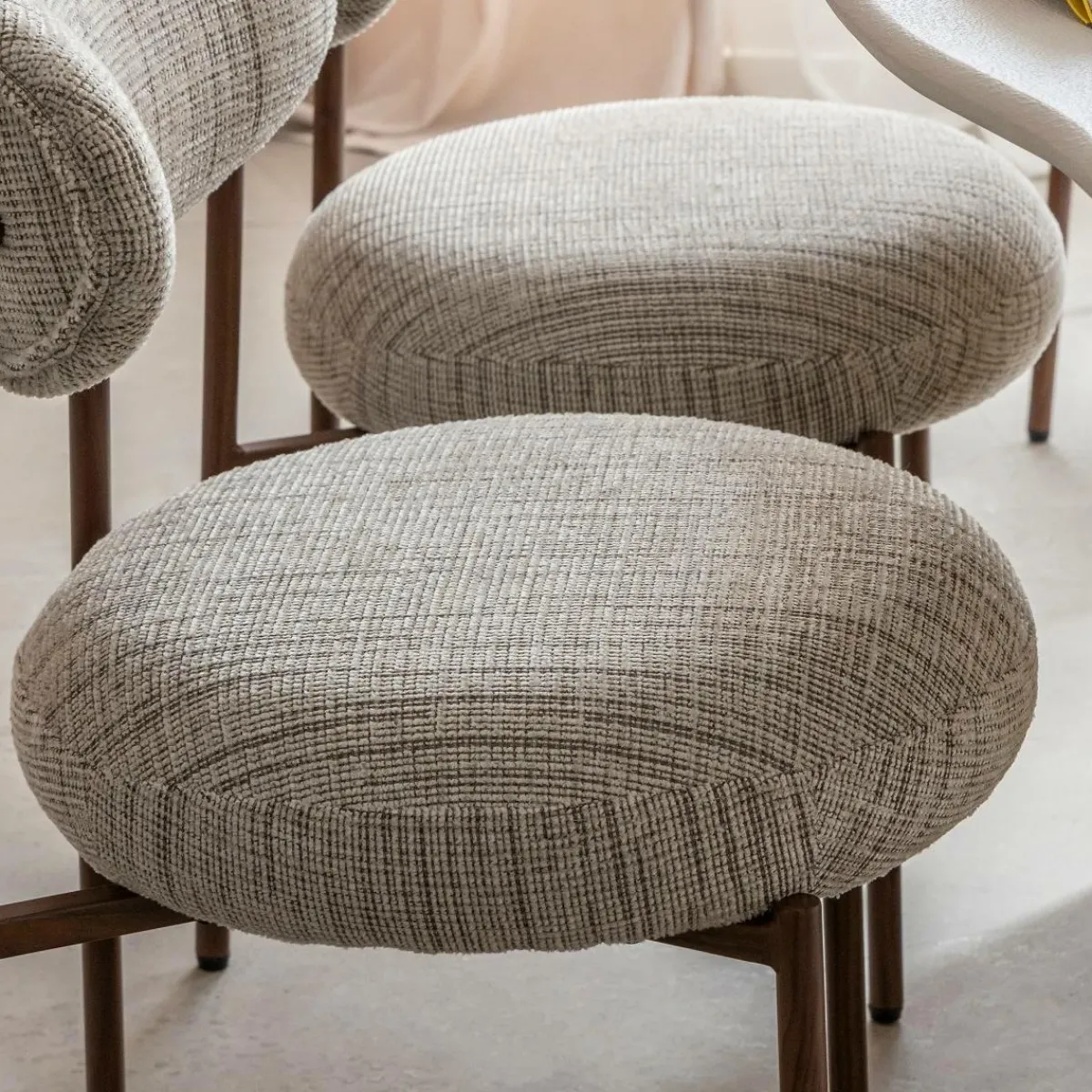 Made in Meubles Chaise tissu écru chiné taupe pieds métal effet bois Janis (lot de 2)