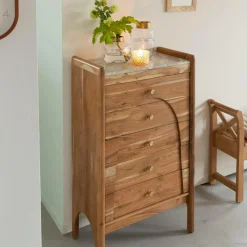 Made in Meubles Chiffonnier en marbre et bois d'acacia Calix