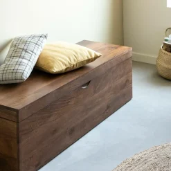 Made in Meubles Coffre banc en bois de manguier foncé Babeth