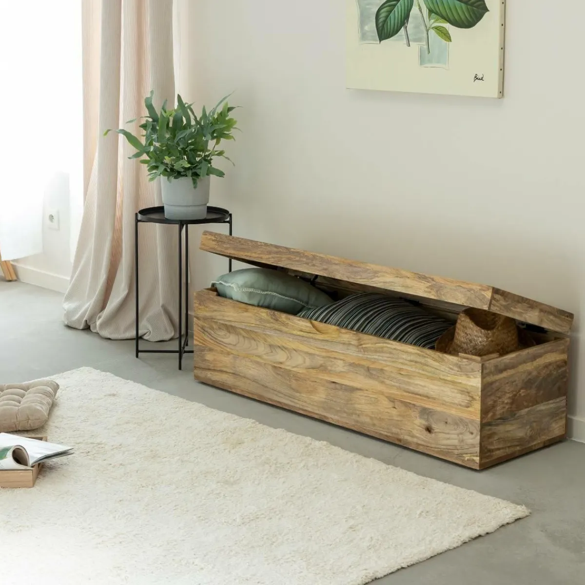 Made in Meubles Coffre banc en bois de manguier clair Babeth