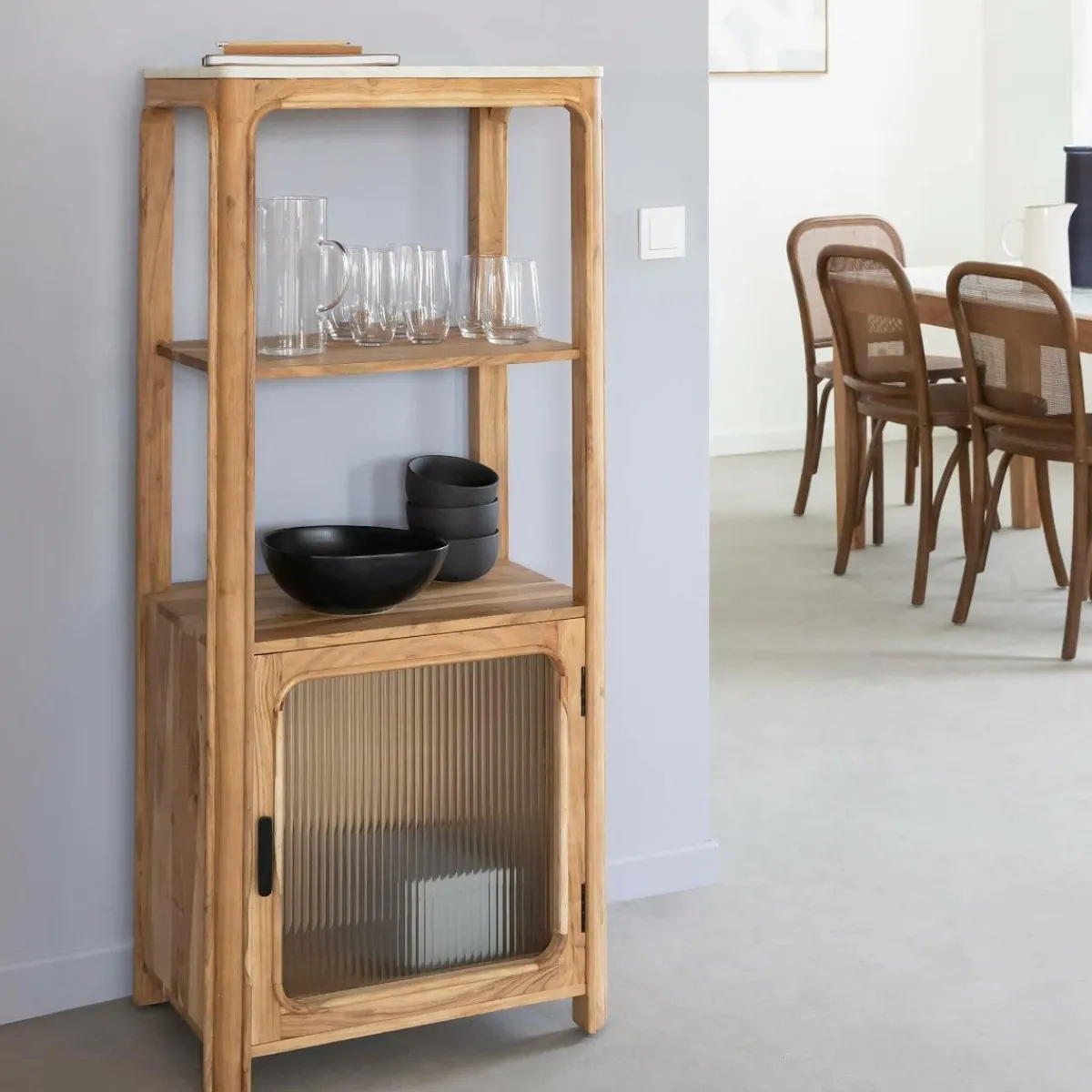 Made in Meubles Colonne en bois d'acacia et marbre Emyr