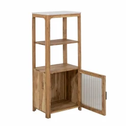 Made in Meubles Colonne en bois d'acacia et marbre Emyr