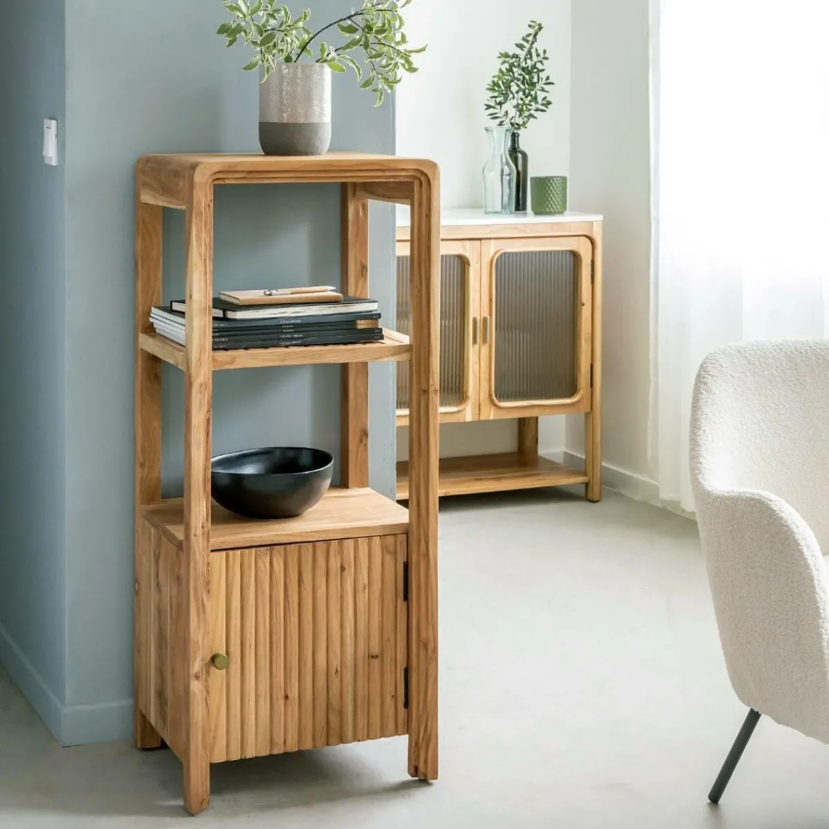 Made in Meubles Colonne en bois d'acacia massif Emyr