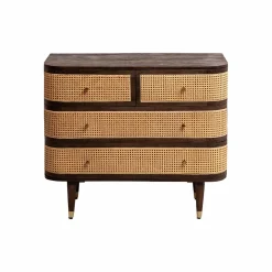 Made in Meubles Commode 4 tiroirs en bois de manguier et cannage Soren