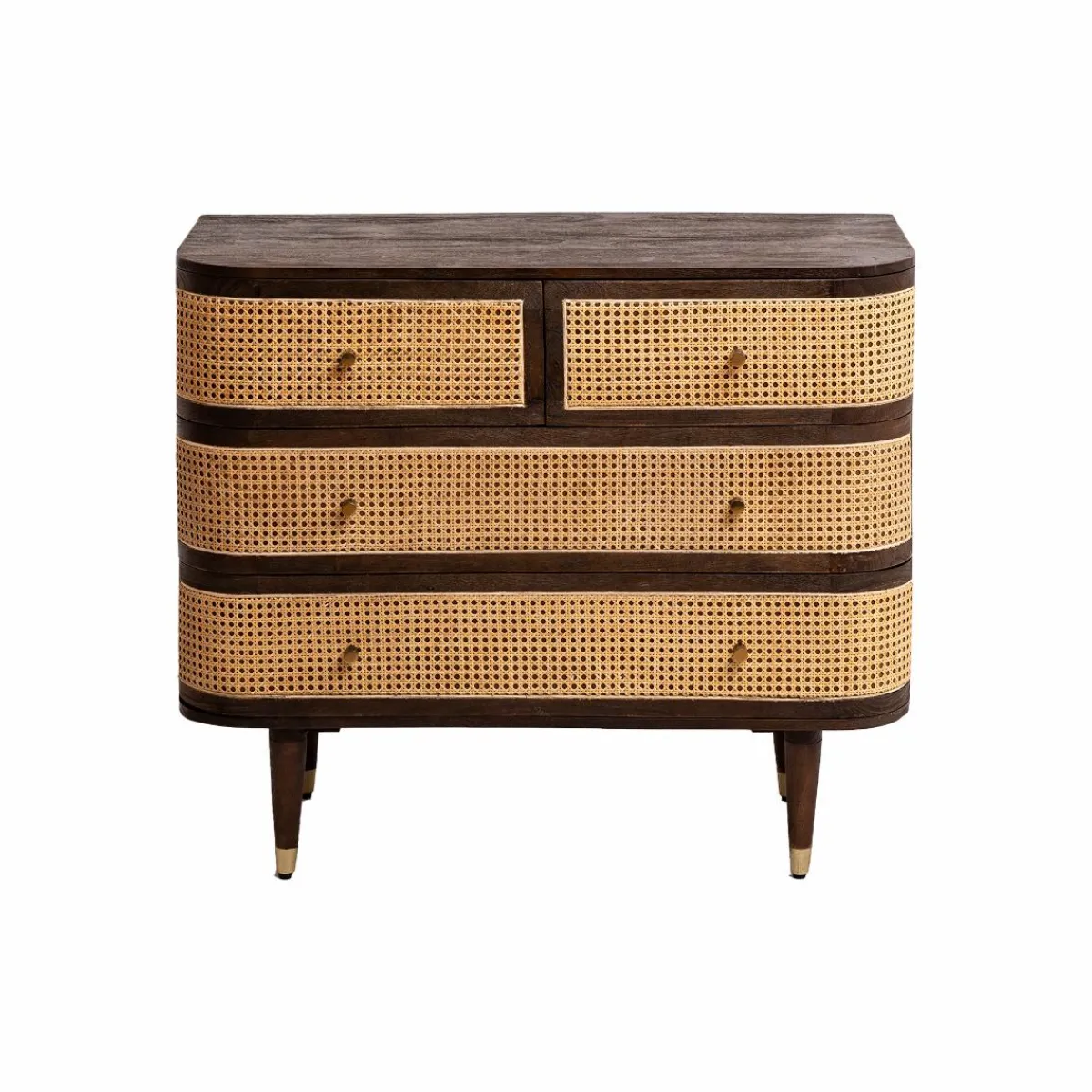 Made in Meubles Commode 4 tiroirs en bois de manguier et cannage Soren