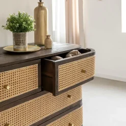 Made in Meubles Commode 4 tiroirs en bois de manguier et cannage Soren