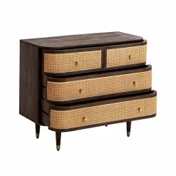Made in Meubles Commode 4 tiroirs en bois de manguier et cannage Soren