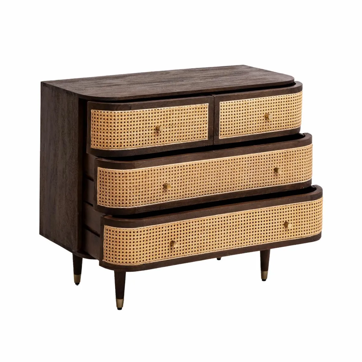 Made in Meubles Commode 4 tiroirs en bois de manguier et cannage Soren