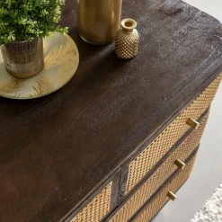 Made in Meubles Commode 4 tiroirs en bois de manguier et cannage Soren