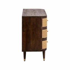 Made in Meubles Commode 4 tiroirs en bois de manguier et cannage Soren