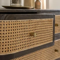 Made in Meubles Commode 4 tiroirs en bois de manguier et cannage Soren