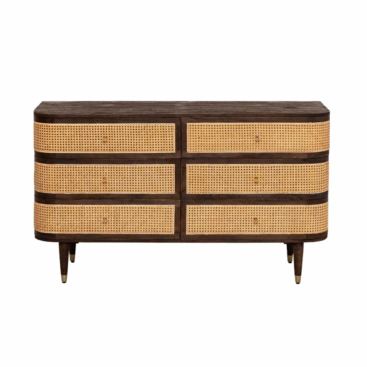Made in Meubles Commode 6 tiroirs en bois de manguier et cannage Soren