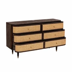 Made in Meubles Commode 6 tiroirs en bois de manguier et cannage Soren