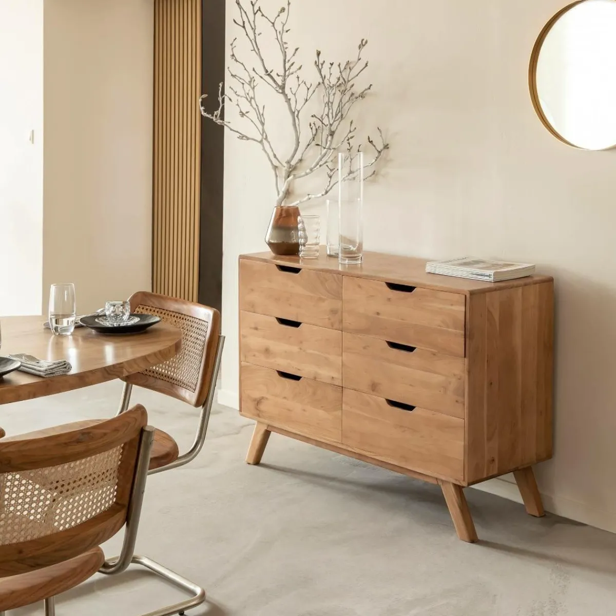 Made in Meubles Commode en bois d'acacia massif Iwa