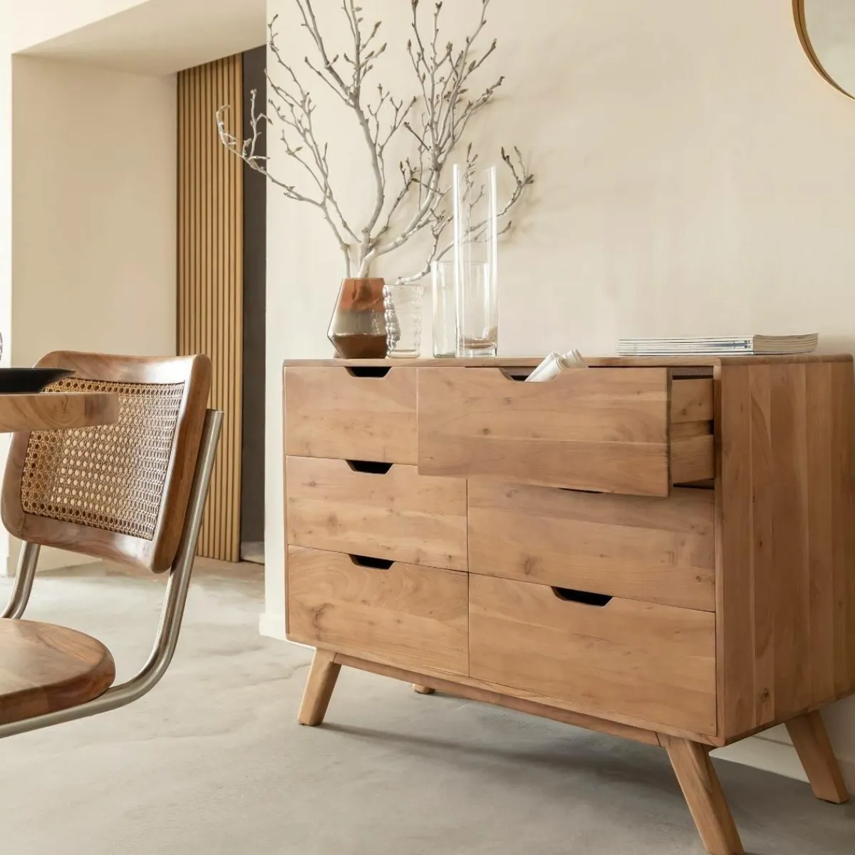 Made in Meubles Commode en bois d'acacia massif Iwa