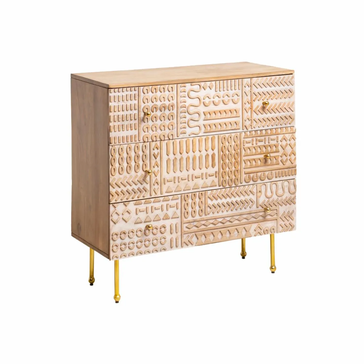 Made in Meubles Commode en bois de manguier sculpté Léopold