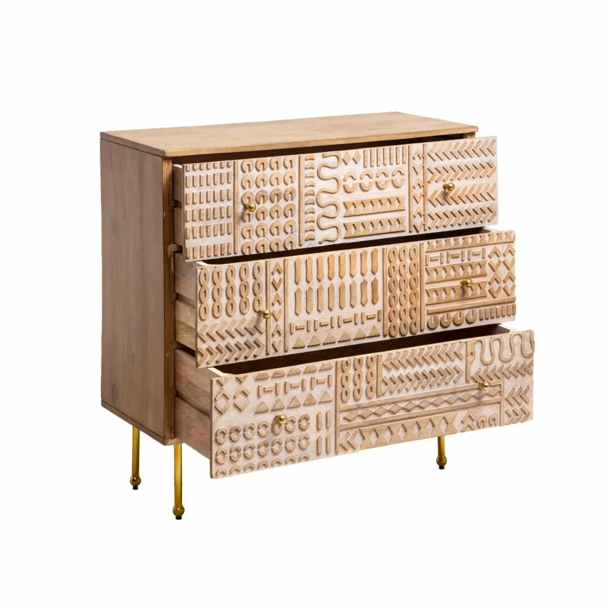Made in Meubles Commode en bois de manguier sculpté Léopold