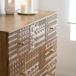 Made in Meubles Commode en bois de manguier sculpté Léopold