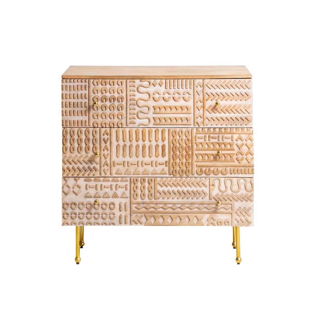 Made in Meubles Commode en bois de manguier sculpté Léopold