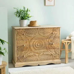 Made in Meubles Commode sculpté en bois de manguier Adonie