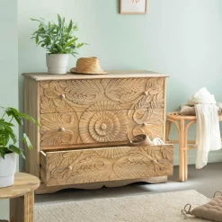 Made in Meubles Commode sculpté en bois de manguier Adonie