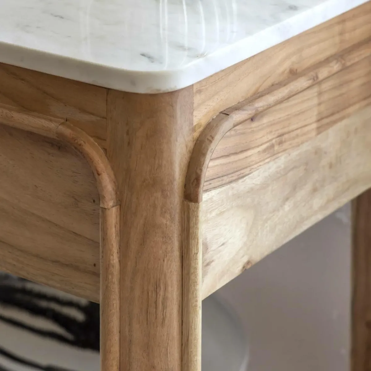 Made in Meubles Console avec tiroir en bois d'acacia et marbre Emyr