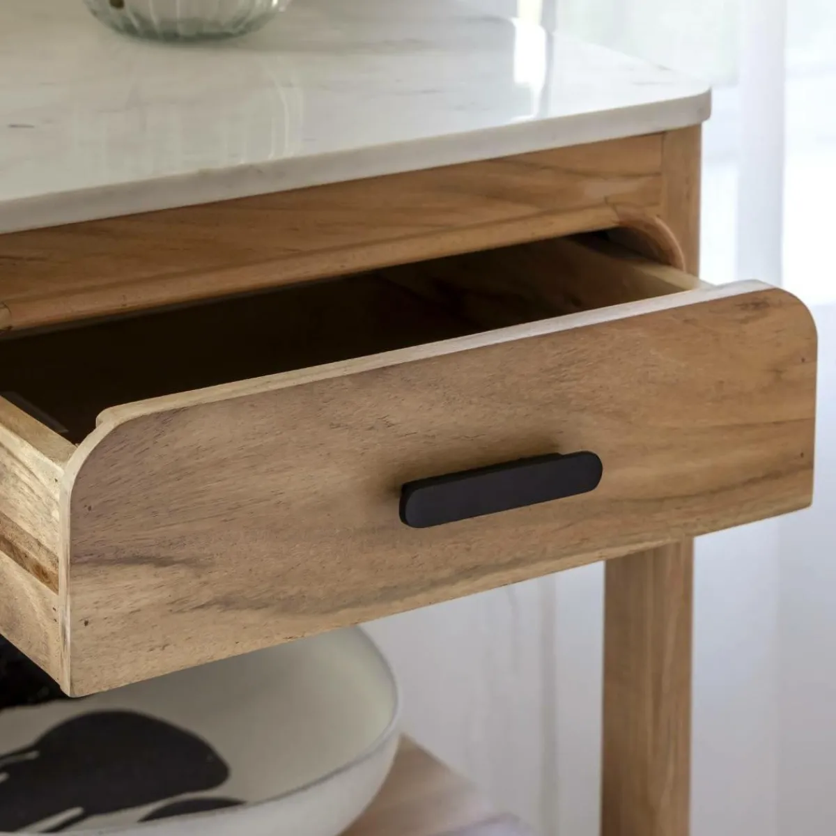 Made in Meubles Console avec tiroir en bois d'acacia et marbre Emyr