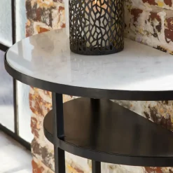 Made in Meubles Console demi-lune en marbre blanc et métal Marceau