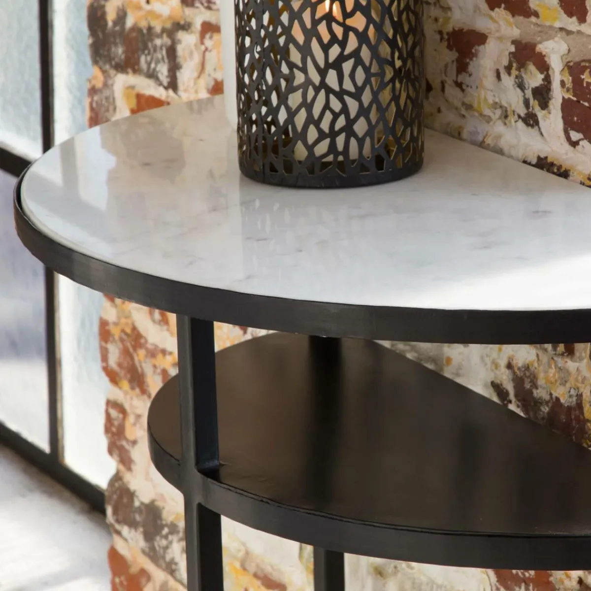Made in Meubles Console demi-lune en marbre blanc et métal Marceau
