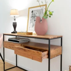 Made in Meubles Console en bois d'acacia et métal Etienne
