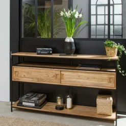 Made in Meubles Console en bois d'acacia et métal Montréal