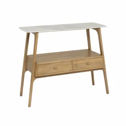 Made in Meubles Console en bois de manguier et marbre Hari